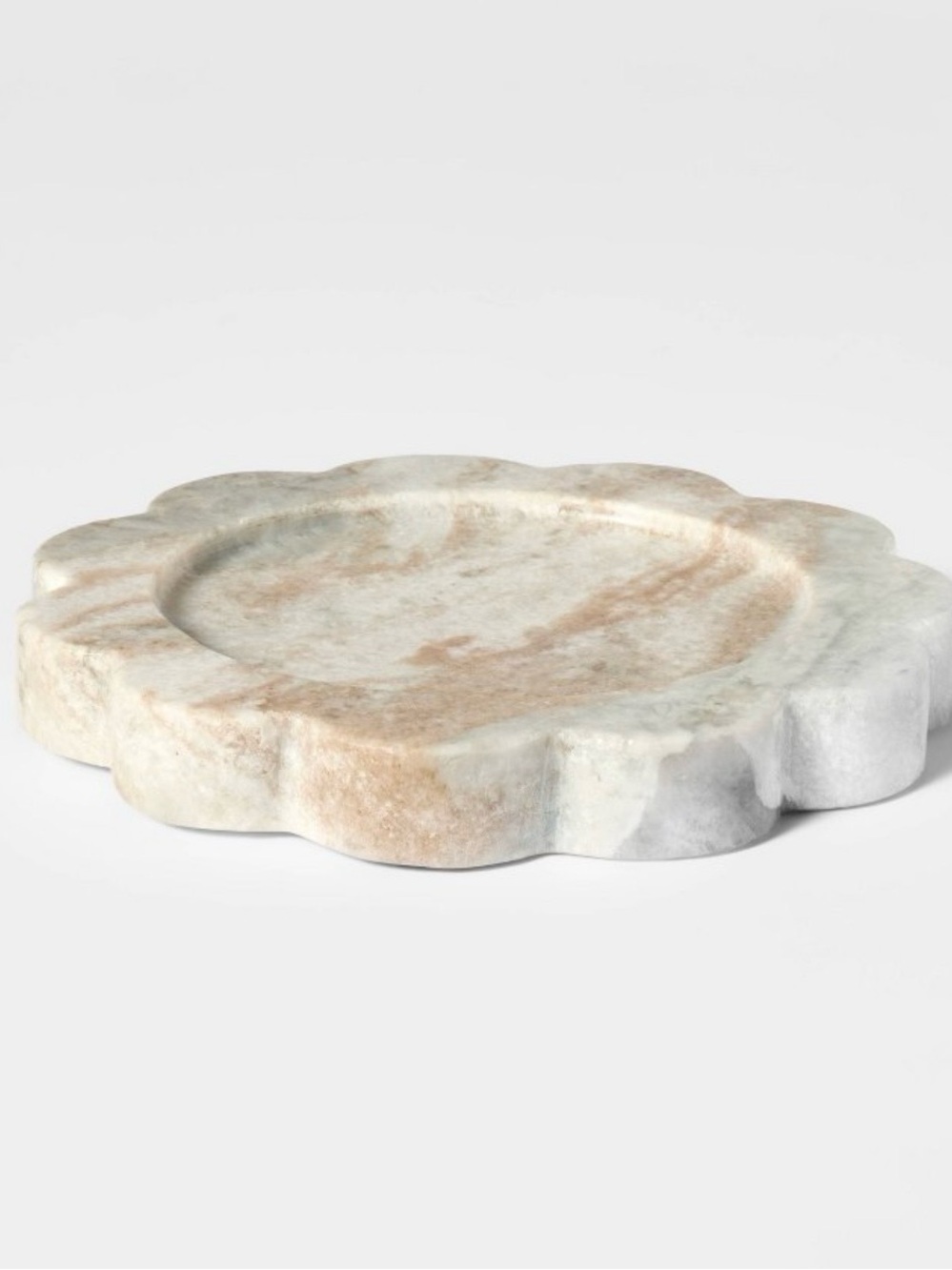 Threshold Marble Flower-Shaped Decorative Tray in White and Tan